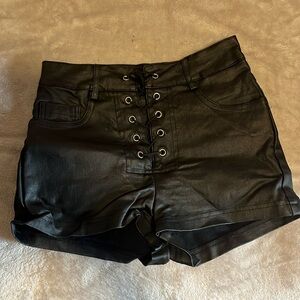 Pleather lace up shorts